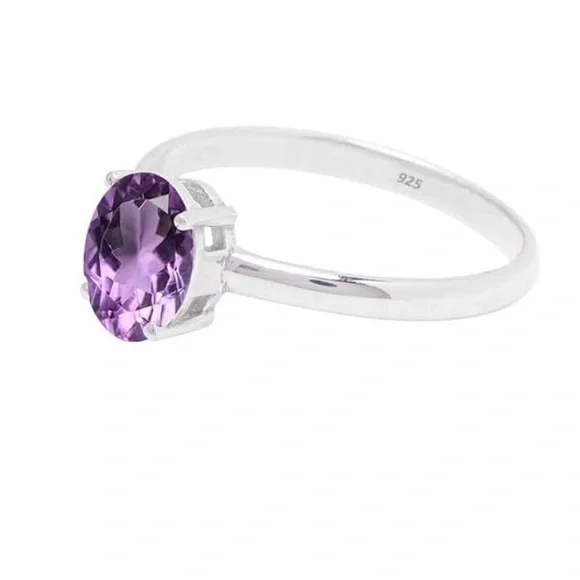 🆕New Delicate Amethyst Gemstone Ring, 925 Sterling Silver Ring Statement Ring - Picture 4 of 7
